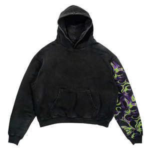 Heavy GSM 100% algodón Vintage desgastado Sudadera con capucha personalizada en blanco Streetwear otoño Slim Fit Sudadera con capucha hombres - Product Image 2