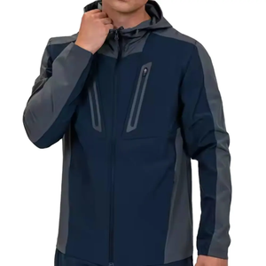 Ensemble de survêtement décontracté à capuche d'hiver de haute qualité avec logo personnalisé, coupe-vent, demi-zip, pour hommes, polyester/coton - Product Image 2