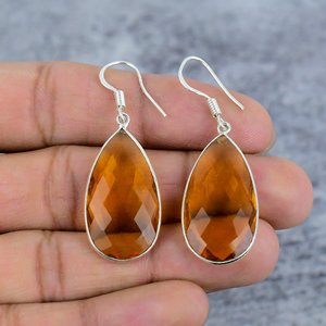 Pendientes de piedras preciosas de pera de Plata de Ley 925 citrino dorado, Pendientes colgantes para mujer, pendientes llamativos, regalo para ella - Product Image 2
