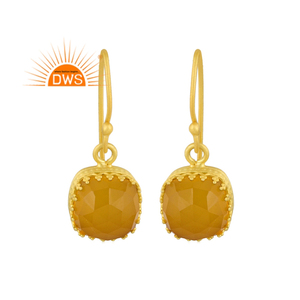Último diseño hecho a mano 18K chapado en oro Natural amarillo Calcedonia piedra preciosa colgante pendiente Demi joyería fina fabricante - Product Image 1