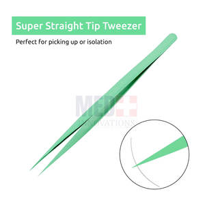 Pinzas de extensión de pestañas de acero inoxidable verde profesional de alta calidad, Punta puntiaguda, logotipo personalizado, modelo aplicador al por mayor - Product Image 4