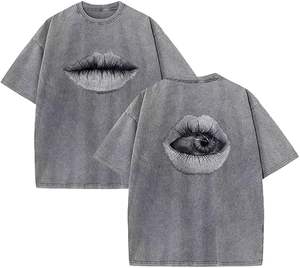 T-shirt personnalisé délavé à l'acide Sérigraphie graphique en coton personnalisée décontractée rue vintage surdimensionnée t-shirt délavé - Product Image 3