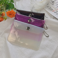 Sac de carte en PVC à paillettes transparentes avec chaîne de perles porte-monnaie de voyage portable fermeture à pression petite pochette porte-cartes pour femmes