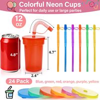 Gobelets de fête réutilisables en plastique avec couvercles et pailles spirales – Vente en gros, empilables, couleur néon, pour événements estivaux