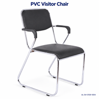 Chaise de visiteur moderne en similicuir PVC noir avec accoudoirs rembourrés et base chromée pour réunions de bureau, réceptions et salles d'attente