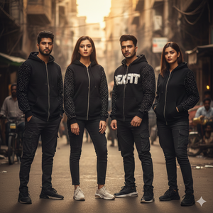 Sweat à capuche noir zippé avec logo Rexfit pour homme, streetwear premium, fermeture éclair en strass, look moderne, usage quotidien, sweat à capuche personnalisé - Product Image 5