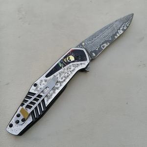 Jexmoo OEM personalizado hecho a mano de acero de Damasco cuchillo de bolsillo de 7 pulgadas con funda de cuero para regalo de aniversario padrino presente - Product Image 4