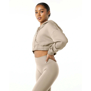 High Quality <b>Women's</b> <b>Cropped</b> Full Zip <b>Hoodie</b> Comfortable Stylish Winter Autumn Print Front Embroidered Logo Casual Workouts Wear - Product Image 3