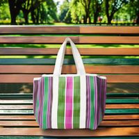 Sac de voyage cosmétique pour femme en nylon tissé rayé personnalisé, durable, grande capacité, pochette à parfum, haute qualité, estampage à chaud