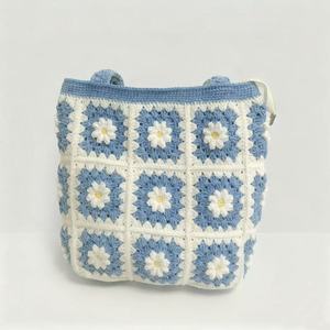 Handmade Custom Cotton Fashion Crochet Tote <b>Bag</b> with Two Straps Open Closure Floral Design 6 Inch All Seasons Women's Daily Use - Product Image 3