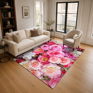 <b>RUGS</b> DEPOT LXDP-0799 Wholesale Red <b>Burgundy</b> Marble Effect Digital Printed Machine Washable Chenille Area <b>Rug</b> Non Slip - Product Image 2
