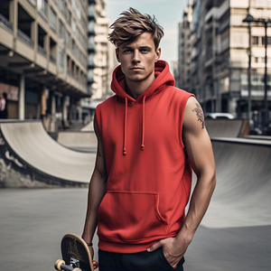 Entraînement sans manches à capuche hommes Slim Fit 100% coton Polyester pull sans manches capuche débardeur hommes - Product Image 3