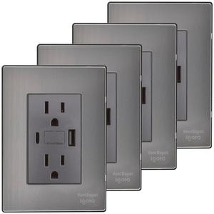 เต้ารับติดผนัง, MXIXB-004, 4 ชิ้น, USB A/USB C/เต้ารับแบบดูเพล็กซ์, 110/125-250VAC, 15A, 50/60Hz, 5VDC, 3A, สีเงิน/อ็อกซ์ฟอร์ด - Product Image 1