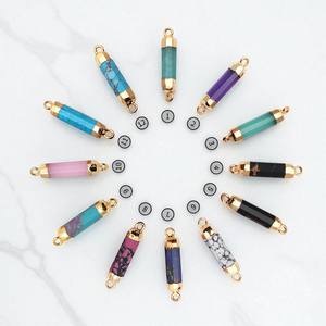 Charmes de pierres précieuses Turquoise Howlite Double Point plaqué or 18 carats-Connecteurs de pierres précieuses de forme cylindrique pour la vente en gros - Product Image 2