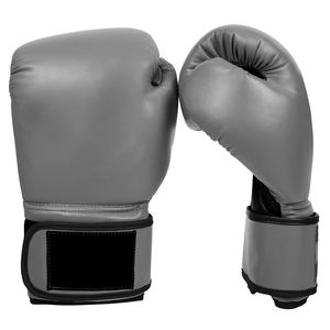 Gants de boxe de championnat en gros, marque privée, cuir PU blanc et gris, entraînement en salle de sport, gants de kickboxing personnalisés imprimés, 12 oz - Product Image 1