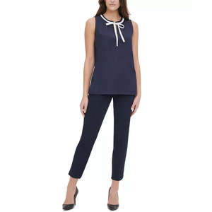 Camicetta da Donna Tommy Hilfiger Stile Classico Blu Scuro Taglia Extra Large con Collo Annodabile e Bordo a Contrasto - Product Image 3