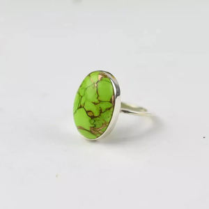 Juego de bisel de piedras preciosas turquesas de cobre verde Natural clásico, corte ovalado, Plata de Ley 925, declaración de moda, compromiso, boda - Product Image 4