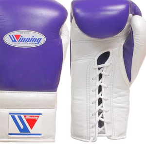 Gants de boxe à lacets Winning, violet et blanc, cuir véritable de qualité supérieure, gants d'entraînement et de sparring professionnels, finition lisse, 8 oz, 10 oz - Product Image 2