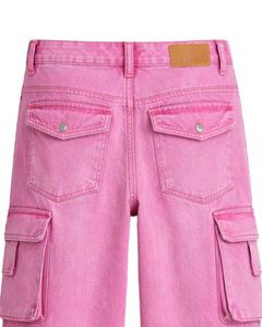 Manufacturer Custom Pink Denim Cargo Pants For <b>Women</b> High Waist Multi Pocket Wide Leg Loose Fit Streetwear Fashion Casual <b>Jeans</b> - Product Image 6