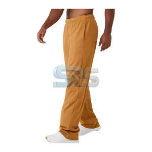 Pantalones de hombre con logotipo personalizado, pantalones de chándal acampanados, pantalones de chándal informales lavados holgados de cintura alta de algodón 100% - Product Image 3
