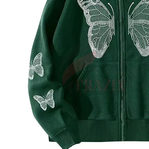 Sweats à capuche décontractés avec fermeture éclair et strass Fashion Wear Taille adulte Dernière conception Sweats à capuche en coton mélangé avec fermeture éclair et strass en gros - Product Image 4