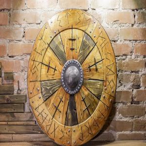 JEXMOO Bouclier Viking artisanal de 24 pouces en bois et acier à haute teneur en carbone, design de la tige centrale, avec support de personnalisation et de compatibilité - Product Image 2