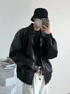 Elegant Vintage Motorcycle Pu Leather <b>Jacket</b> for <b>Men</b> Trendy Style Cropped Leather <b>Jacket</b> Casual Loose Fit Fall <b>Winter</b> <b>Jacket</b> - Product Image 6