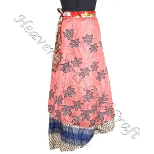 Good Price Slim Beach Wear Wholesale Bohemian/Gypsy/Thai Wrap Skirt For Ladies 2 Layer Reversible Magic Silk Saris Wrap Long