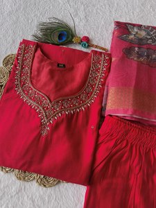 Seda de diseñador con traje Salwar de trabajo hecho a mano, vestido paquistaní Salwar Kameez Dupatta, ropa de boda. - Product Image 3