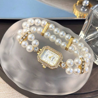 Montre Femme Tendance à Cadran Perlé et Strass, Boîtier en Alliage, Chiffres Arabes, Style Décontracté