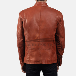 Veste d'hiver chaude en cuir véritable pour hommes Moto Bomber Style Canvas Tissu Stand Front Custom OEM Factory Direct Supply - Product Image 3