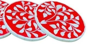 Posavasos Cuadrados Clásicos Hechos a Mano con Incrustaciones de Hueso de Nogal Indio, Ecológicos, con Soporte con Diseño Floral para Decoración del Hogar - Product Image 2