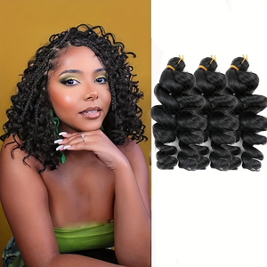 Cheveux synthétiques italiens pour femmes noires, coupe courte bob, style bohème <span class=keywords><strong>avec</strong></span> boucles lâches françaises, tresses en boîte - Product Image 2