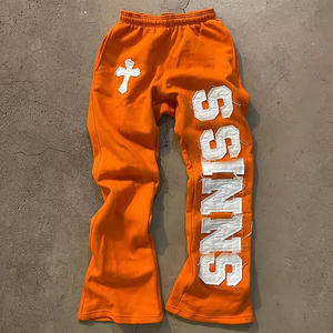 Pantalon empilé brodé sur mesure pour hommes en détresse pantalon en éponge française lavage vintage à l'acide pantalon de survêtement de jogging évasé - Product Image 6