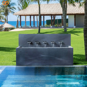 Fontaine d'eau rectangulaire moderne à brancher pour l'extérieur, en aluminium noir, 5 jets, décoration de jardin et de paysage - Product Image 3