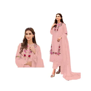 موزع بيع بالجملة تصميم جديد ثقيل جورجيت عمل نوع فاخر هندي باكستاني طراز سلوار كميز فستان للبيع
