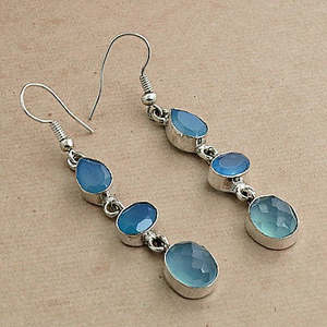 Pendientes de Plata 925 con Calcedonia Azul para Mujer, Joyería Elegante y Moderna, Regalo - Product Image 1