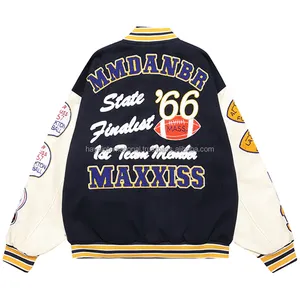 Chaqueta Varsity de Otoño para Hombre, Cuello Alto, Logotipo Bordado en la Parte Delantera, Cuerpo de Lana, Mangas de Cuero, Ecológica, Transpirable, Resistente al Viento, de Secado Rápido - Product Image 2