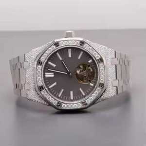 Montre de luxe unisexe en acier inoxydable et cuir, mouvement mécanique ETA, moissanite, sport, charme, étanche, analogique, hip hop, bling, glacée - Product Image 5