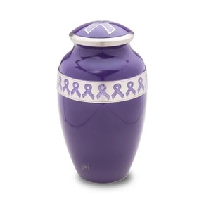 Violet et blanc avec urnes de crémation en aluminium urne en métal de style ruban avec effet d'étincelle pour le stockage des cendres humaines - Product Image 1