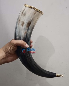 High Quality Ox-Horn Viking Drinking Horn <b>Mug</b> With Stand & Brass Rim <b>Halloween</b> Party Father Day Gift Item With Wholesale Price - Product Image 4