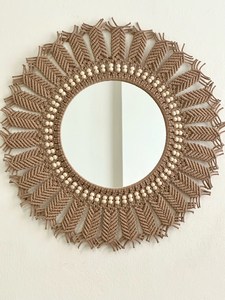 Miroir mural durable en macramé, finition naturelle décorative à la mode, design créatif, décoration d'intérieur - Product Image 4