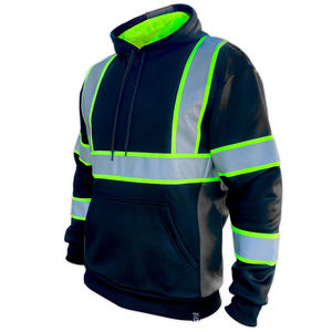 Sweat-shirt de travail à capuche haute visibilité, imperméable, respirant, noir, vert fluo, avec bandes réfléchissantes - Product Image 3