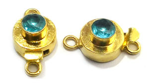Topacio azul Piedra preciosa 1 hebra 2 hebras y 3 hebras Cierre de caja redonda 18K chapado en oro 21X12X8MM Cierre de fabricación de joyas B751 - Product Image 3