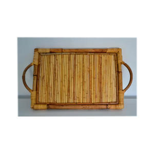 Plateau de service carré en rotin naturel fait à la main, plateau ottoman en acrylique, organisateur de table basse pour la décoration de la maison et de l'hôtel - Product Image 2