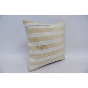 Subtle Striped Ikat Patchwork Wool Pillow 14x14 Inch <b>Beige</b> Vintage Square Pattern Portable Decorative <b>Cushion</b> for Living Bedding - Product Image 3