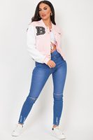 Blouson aviateur universitaire personnalisé rose pour femmes veste de baseball à slogan B pour femmes veste en laine et letterman pour femmes