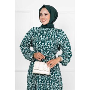 Vestido Hijab de manga de murciélago Esmeralda Cinturón extraíble estilo étnico de alta calidad Abaya niños niñas tamaño libre algodón seda ropa de verano - Product Image 3