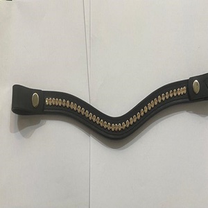 Banda decorativa de alta calidad para cejas de caballo, banda de cuero de canal vacío, con cristales dorados grandes insertados, para caballos y cejas, proveedor a granel - Product Image 2
