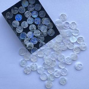 หินมูนสโตนสีรุ้งธรรมชาติสีขาวธรรมชาติ10มม. 20มม. รูปทรงเหรียญเรียบแผ่นอัญมณีหลวมสำหรับทำเครื่องประดับหินแผ่นกลับบาง - Product Image 3